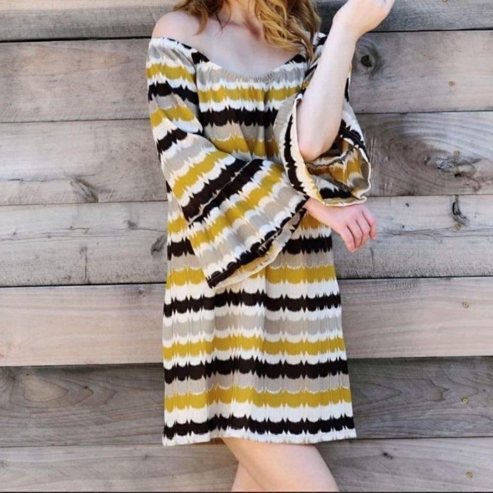 Striped Metallic Off Shoulder Dress - Picture 8 of 15